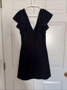 BCBGeneration Black V-Neck Ruffle Sleeve Mini Dress